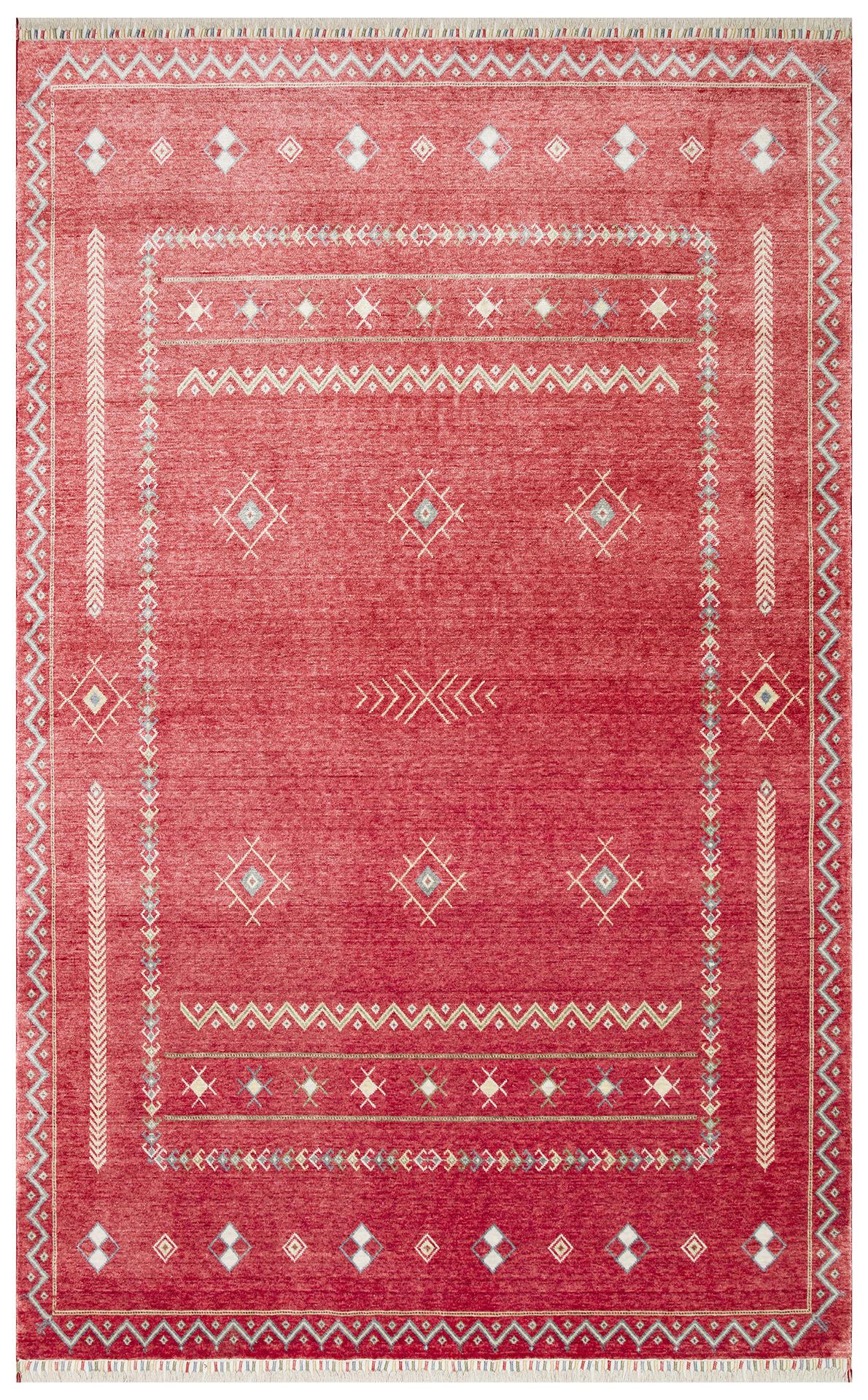 ZARA ZR 20 RED MULTY  Otantik Desenli Özel Hav Vermeyen ve Kolay Temizlenebilir Tensel Kullanılarak El Emeği ile Özel Tezgahlarda Üretilen Modern Uşak Halısı